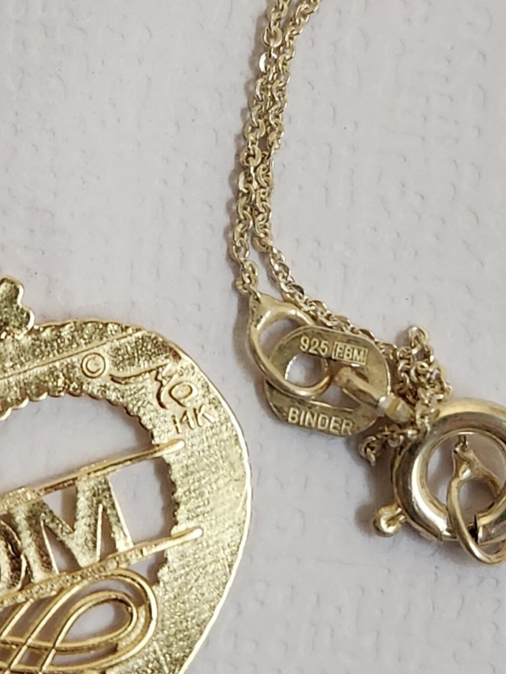 Pristine VTG NIB 14K Solid Gold #1 Mom Heart Pendant Necklace w/ 925 Italy Chain